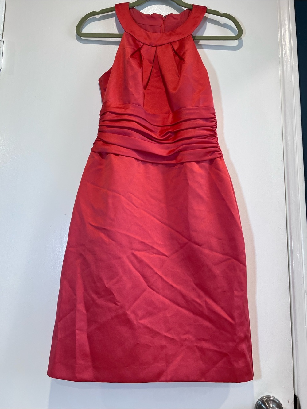 David's Bridal Satin Halter Neck Bridesmaid Wedding Cocktail Dress Size 2  Coral - Picture 2 of 14